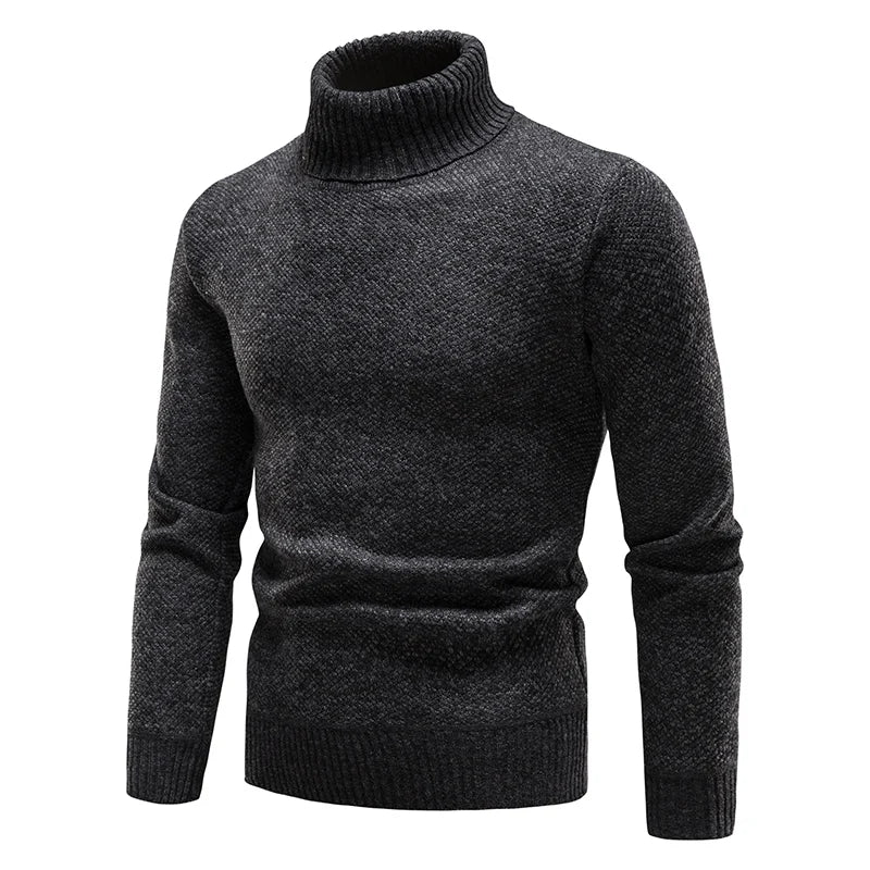 Men's Turtleneck Knit Sweater Ribbed Cuffs And Hem