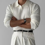 Ribbed Knit Polo Shirt Mens Top
