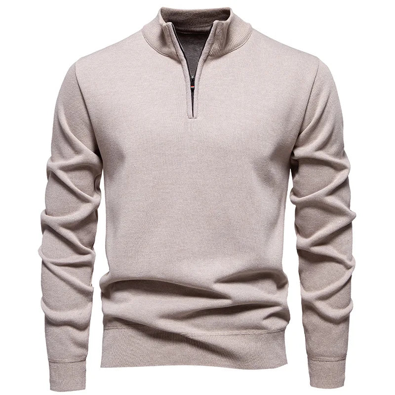 Men's Neck Zip Jumper with Stand Collar Ribbed Cuffs