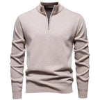 Men's Neck Zip Jumper with Stand Collar Ribbed Cuffs