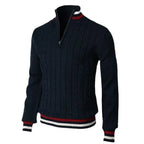 Men's Cable Knit Quarter Zip Jumper with Striped Trim