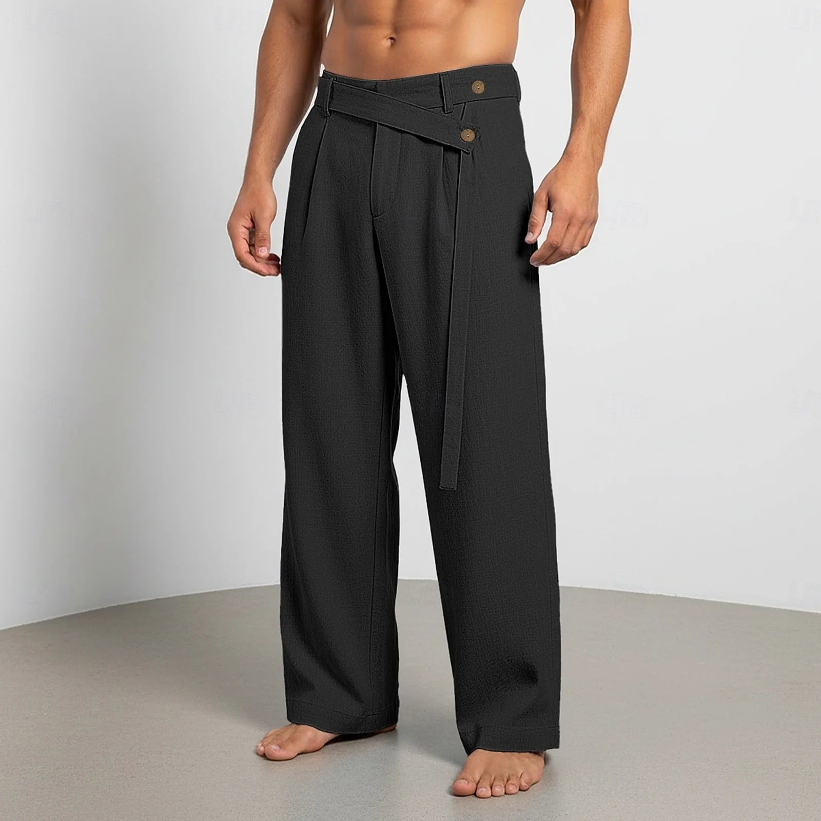 Belted Wrap Waist Wide Leg Trousers