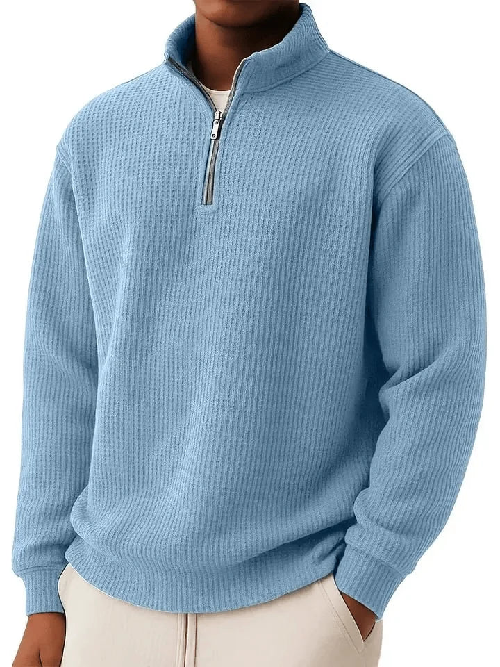 Men's Quarter Zip Ribbed Jumper with Collar