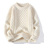 Men's Cable Knit Jumper with Crew Neck and Ribbed Trims