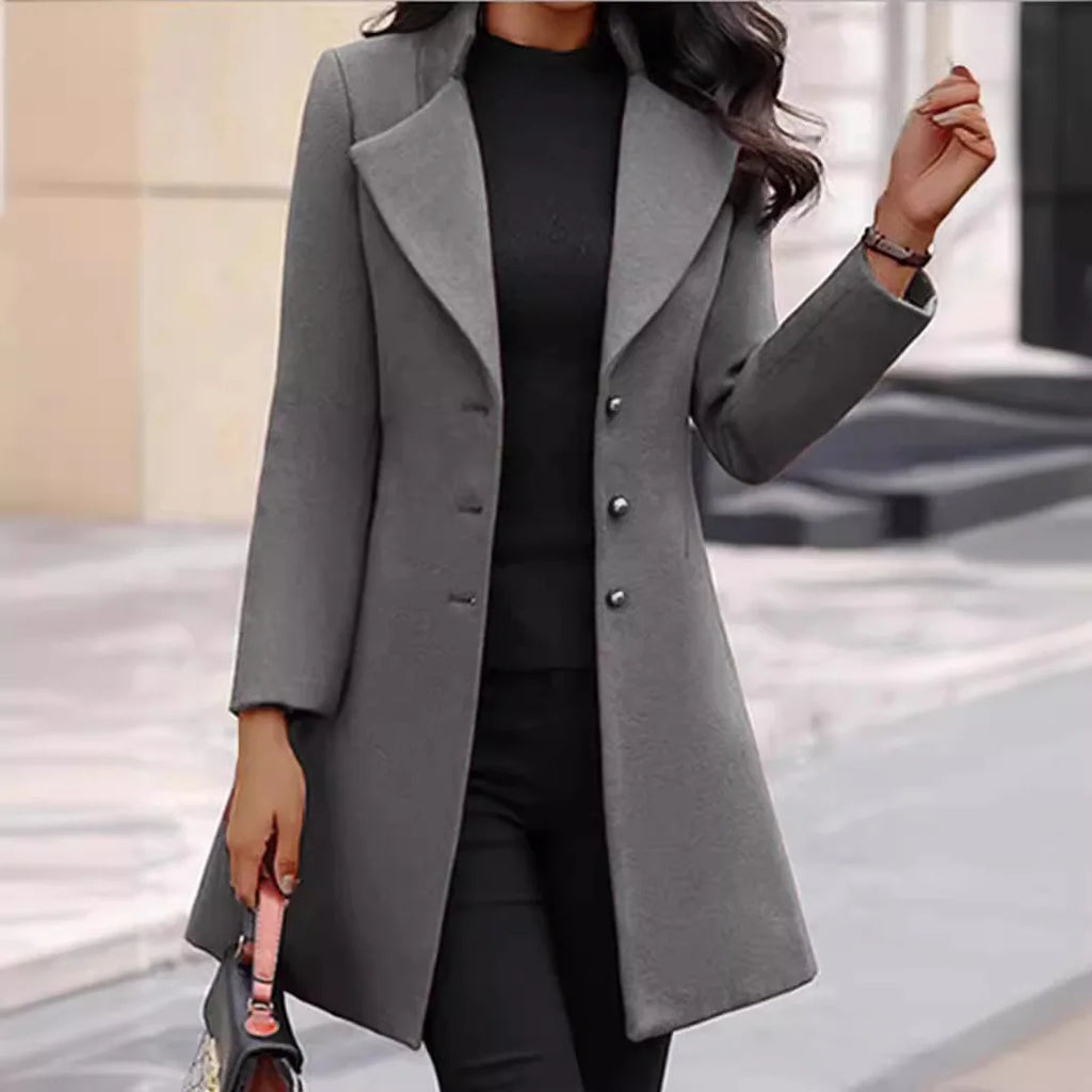 Women's Double Breasted Longline Coat – Tailored Lapel Collar Long Sleeve Outerwear
