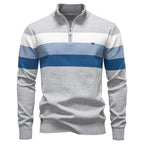 Men's Striped Quarter Zip Pullover Sweater with Ribbed Trim