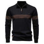 Men's Knitted Quarter Zip Jumper – Long Sleeve High Neck Striped Sweater
