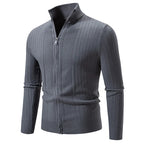 Men's Knitted Quarter Zip Jumper – Long Sleeve Ribbed Sweater with Stand Collar