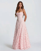 Women's Long Floral Dress with Straight Neckline and Wide Hem