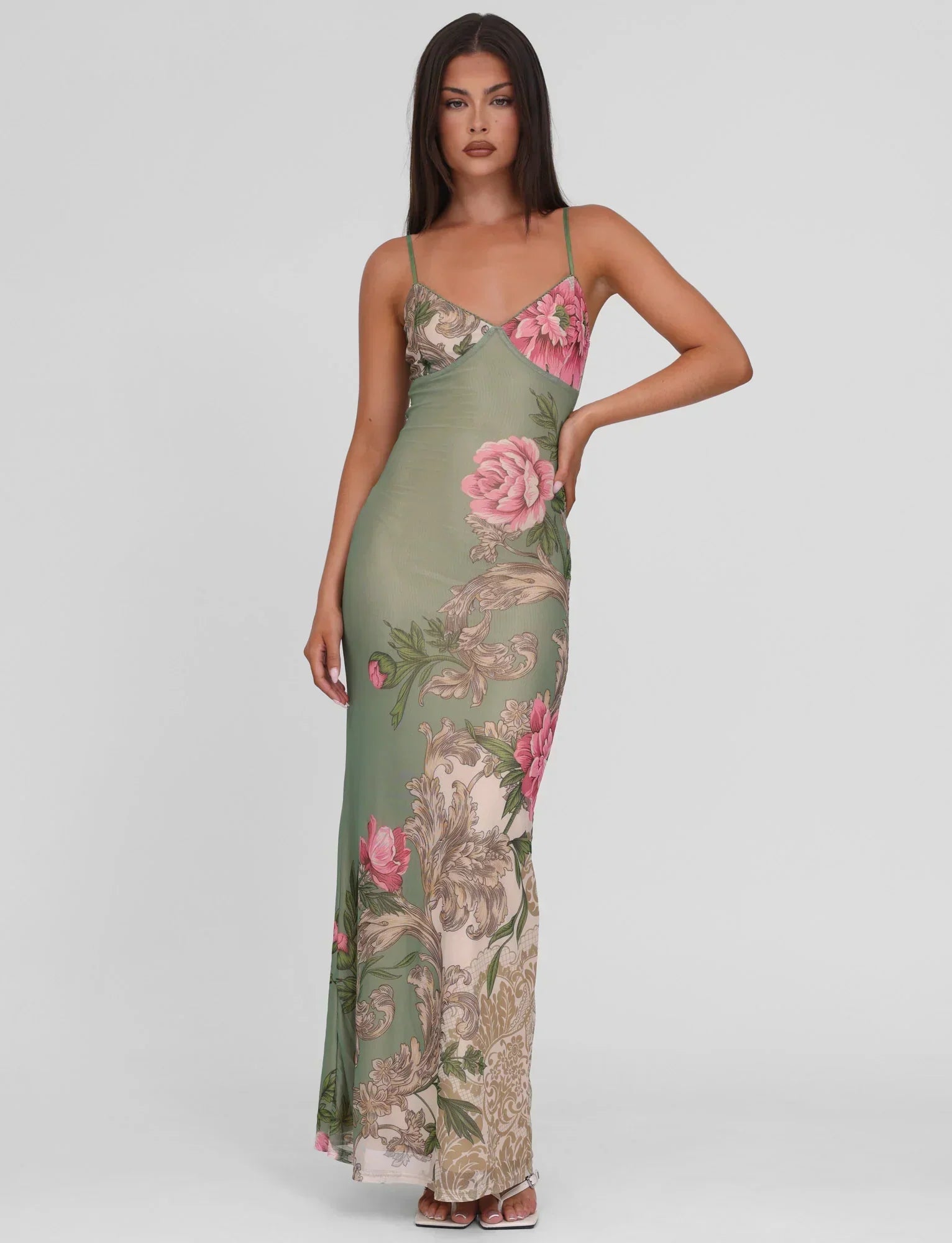 Spaghetti Strap Floral Long Dress