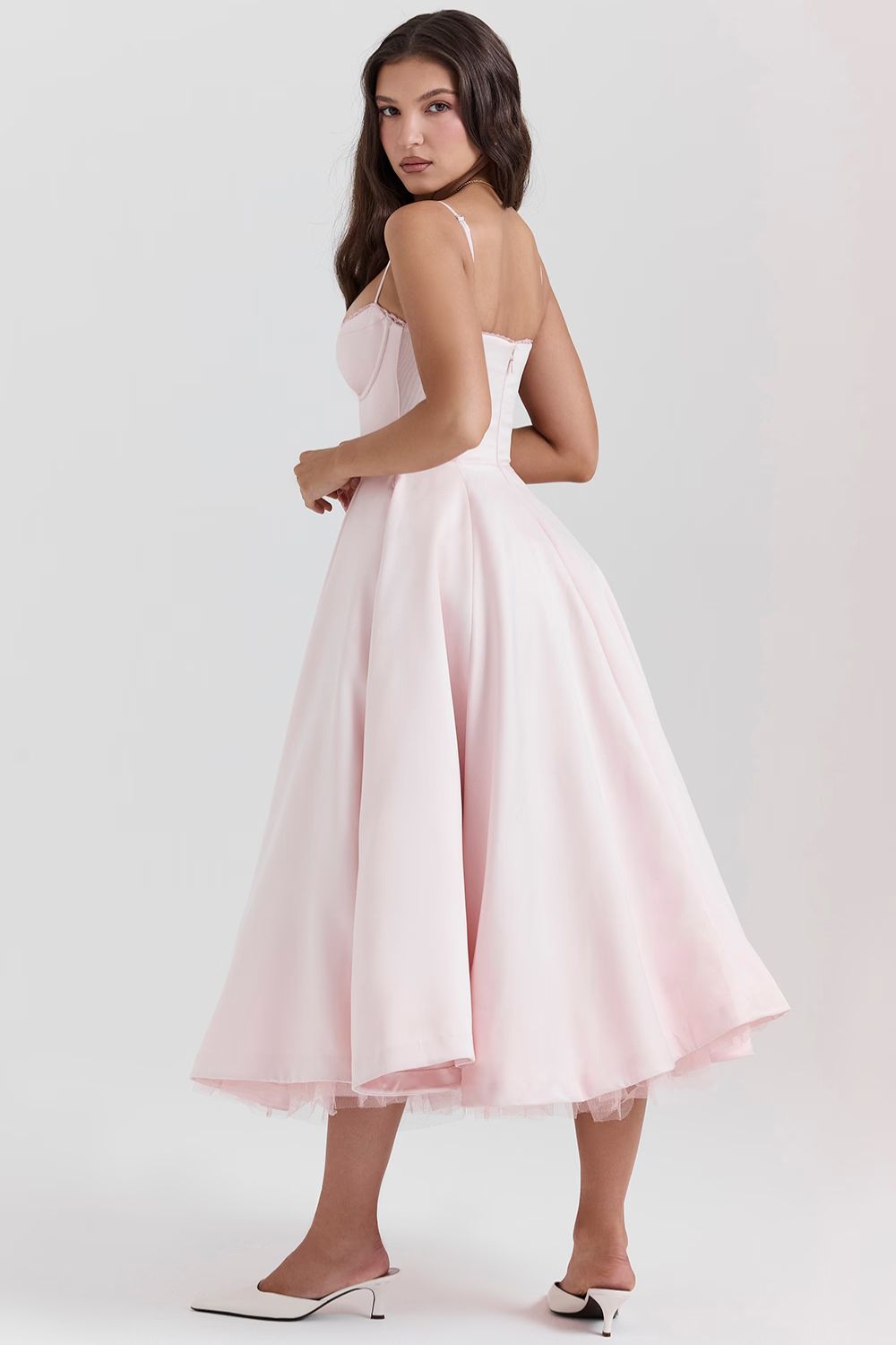A Line Midi Dress With Sweetheart Neck