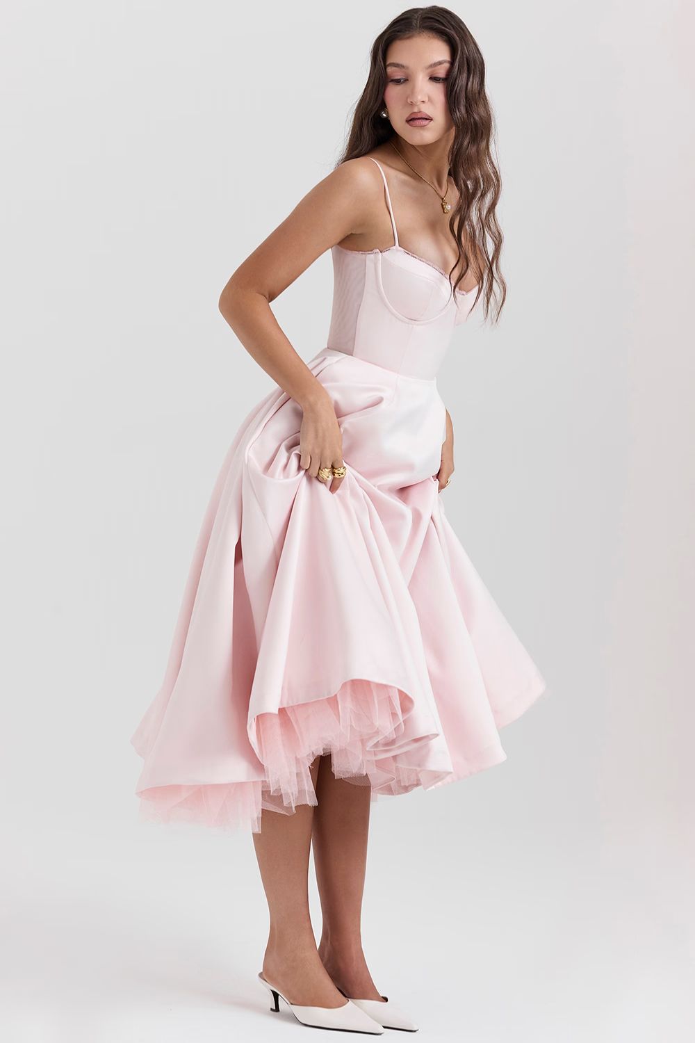 A Line Midi Dress With Sweetheart Neck