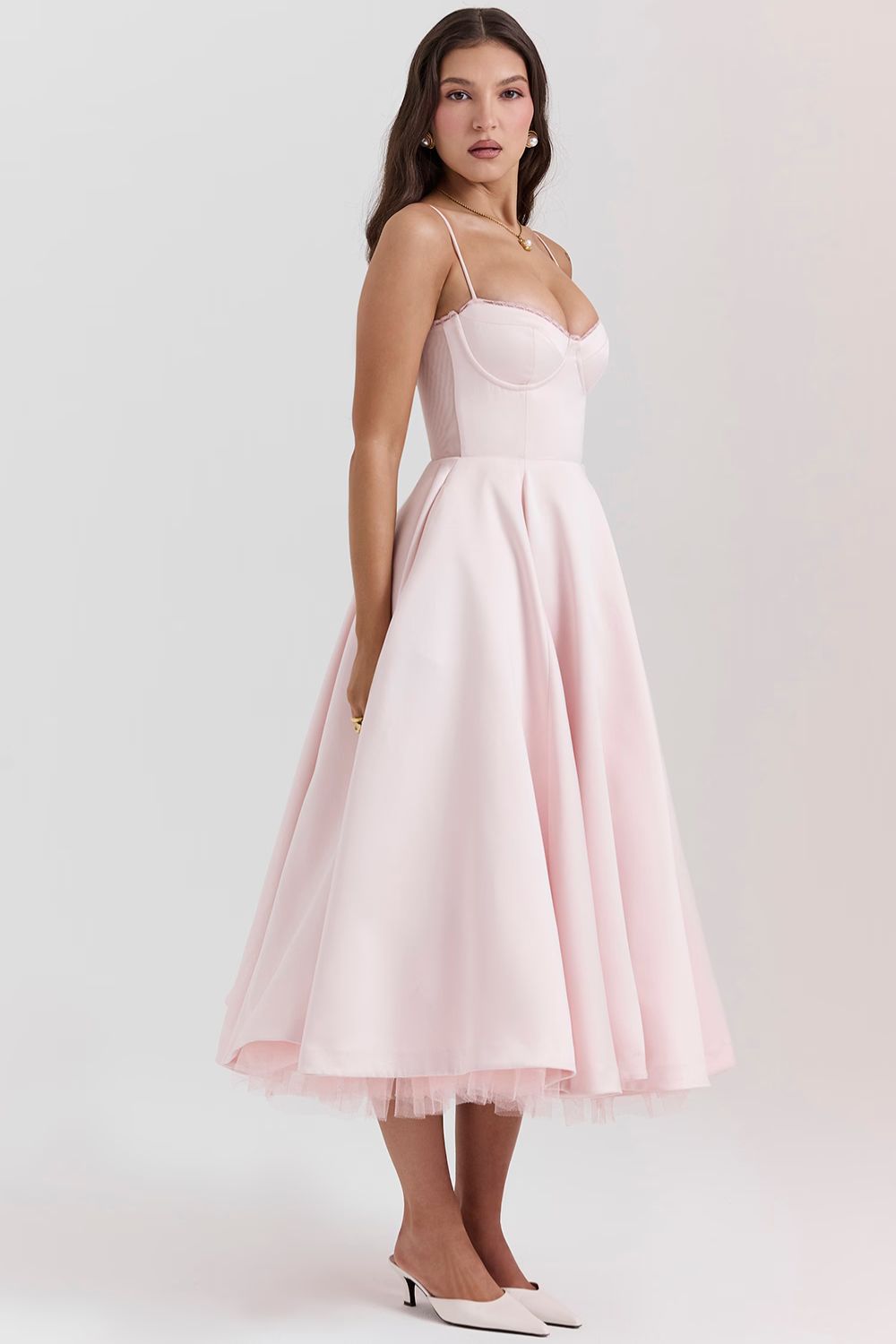 A Line Midi Dress With Sweetheart Neck