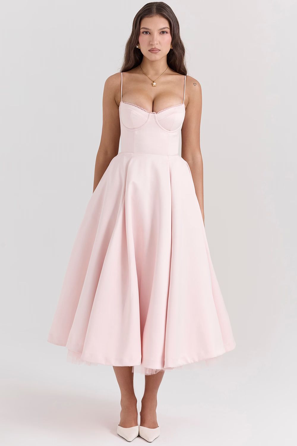 A Line Midi Dress With Sweetheart Neck