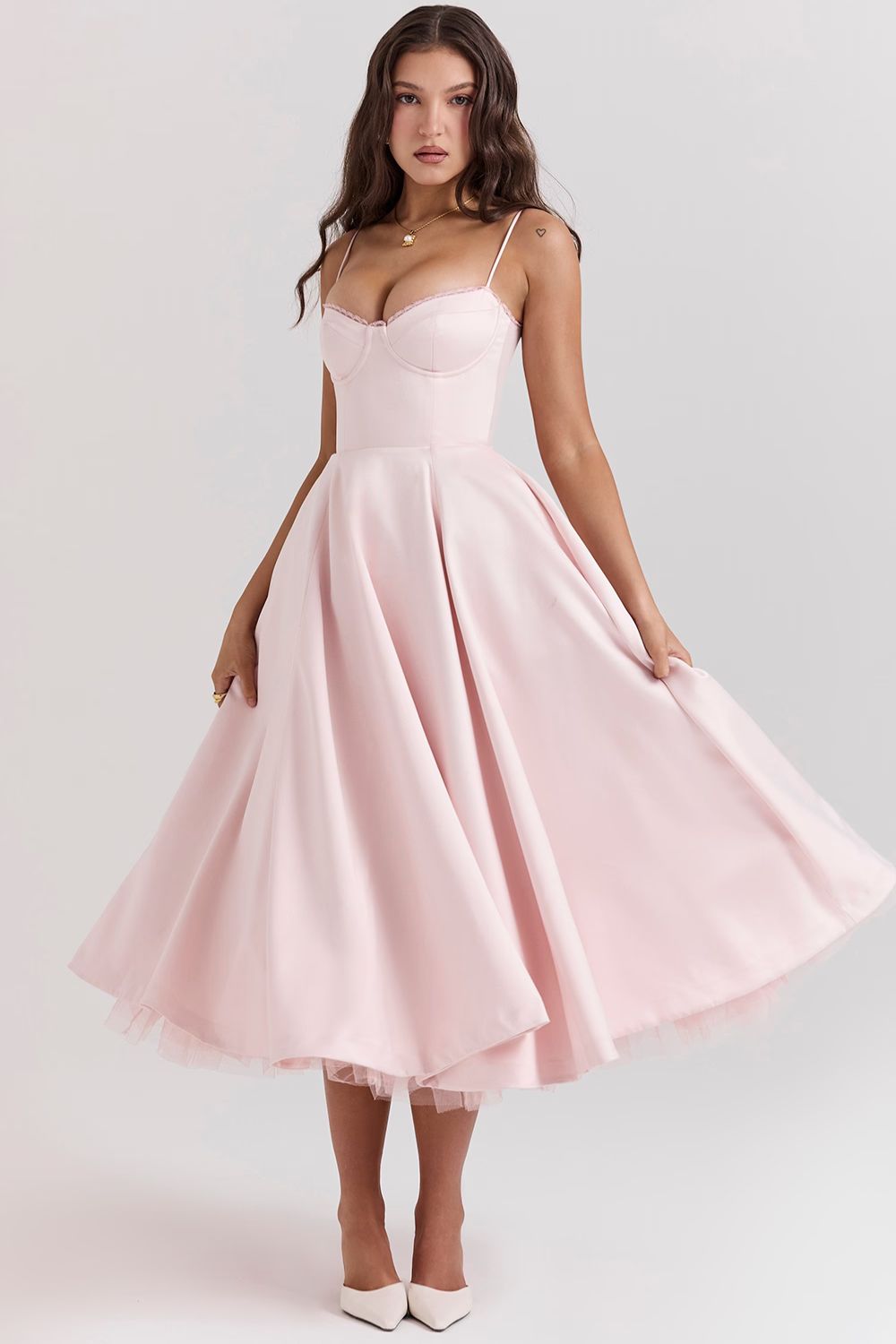 A Line Midi Dress With Sweetheart Neck