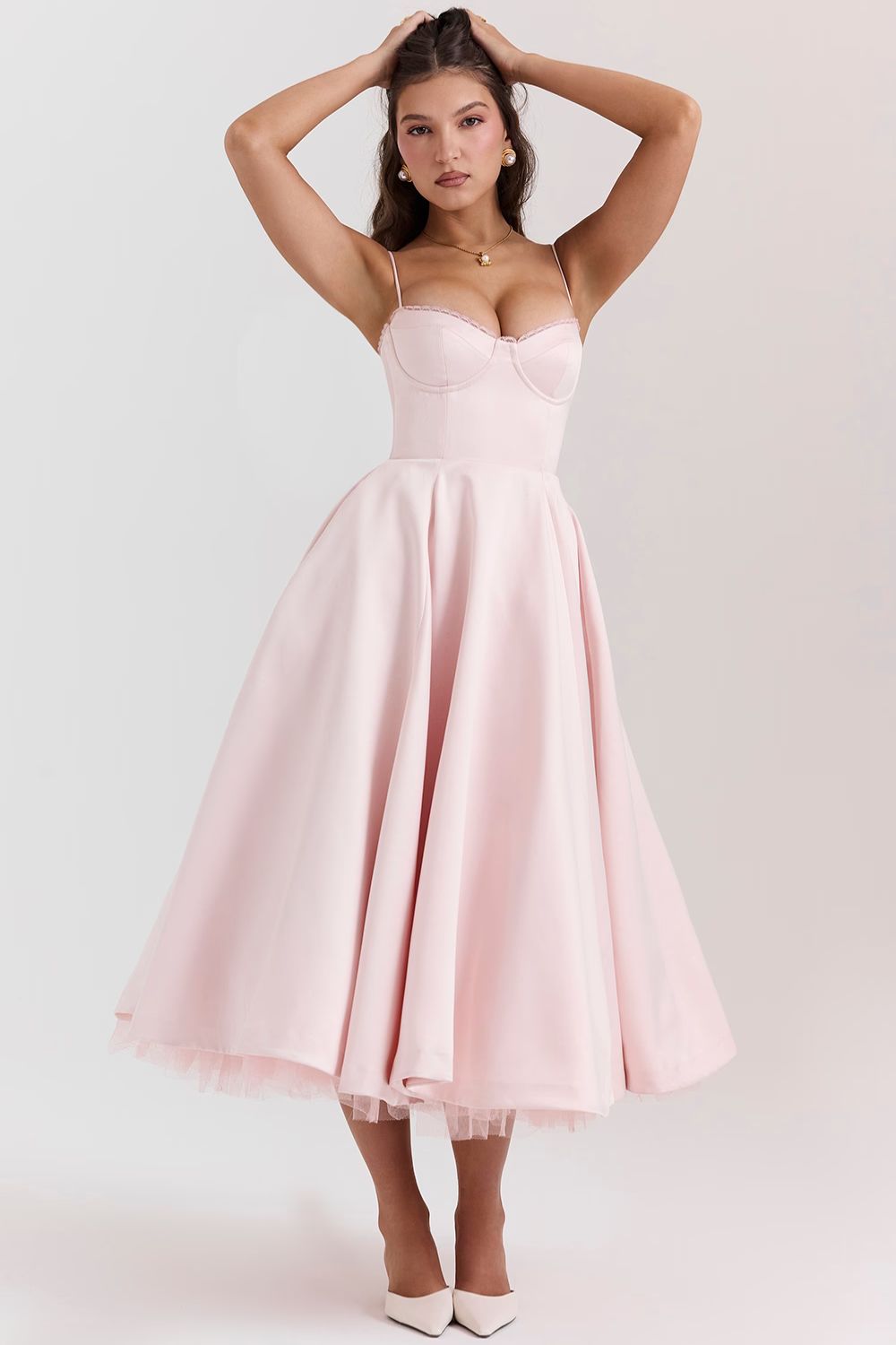 A Line Midi Dress With Sweetheart Neck