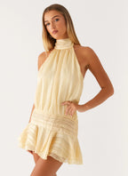 Draped Halter Mini Dress With Ruffle Hem