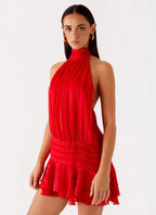 Draped Halter Mini Dress With Ruffle Hem