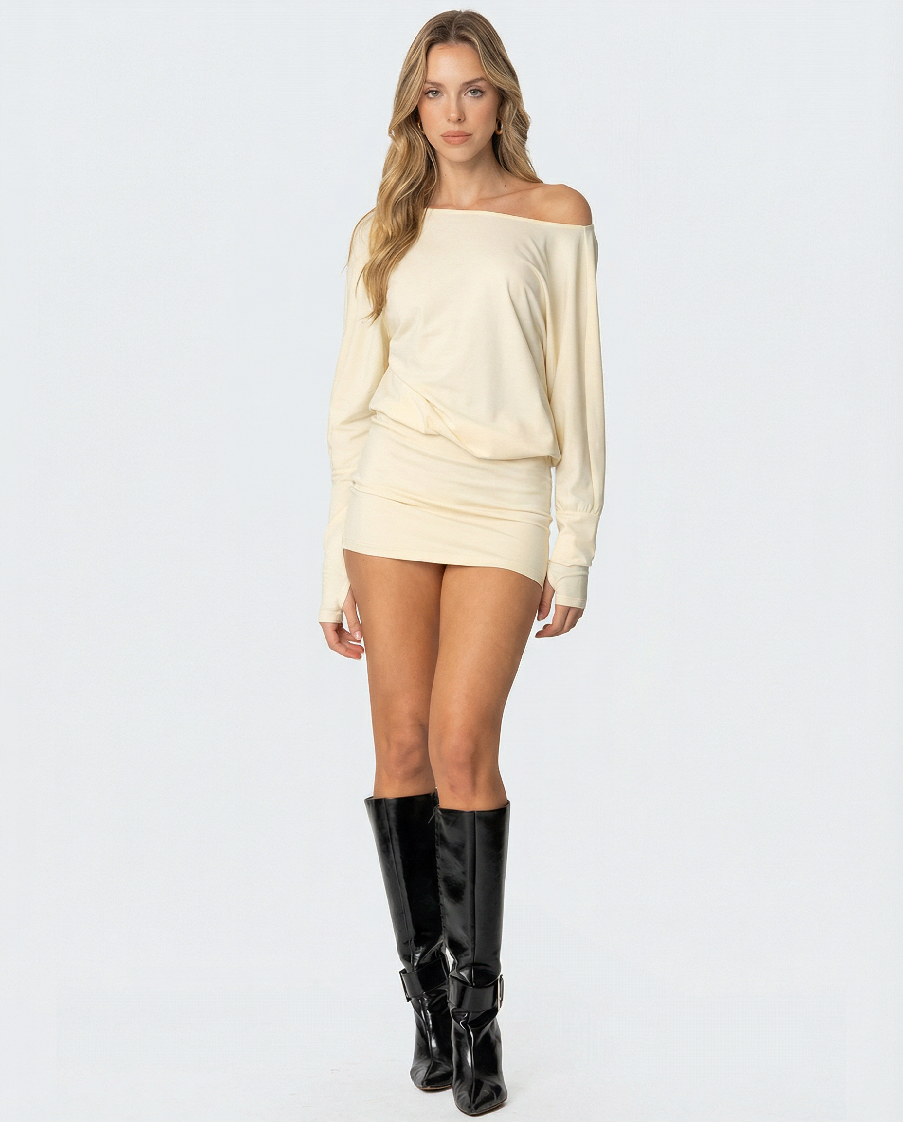 Off Shoulder Long Sleeve Mini Dress