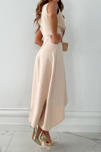 Wrap Style Midi Dress With Waist Tie