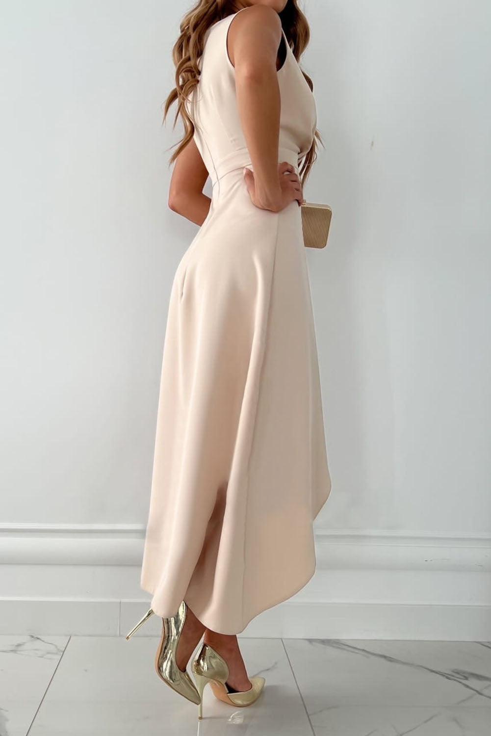 Wrap Style Midi Dress With Waist Tie