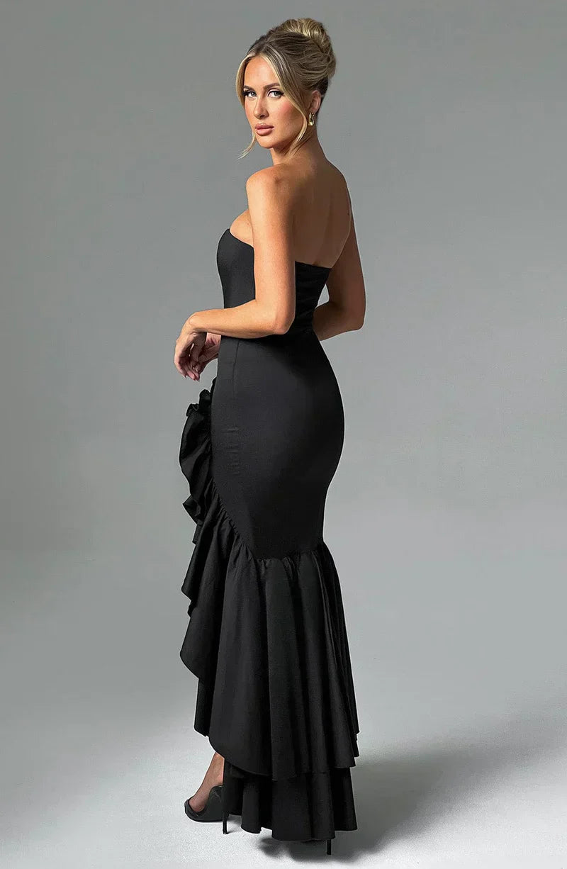 Women's Strapless Mermaid Maxi Dress with Cascading Ruffle Hem