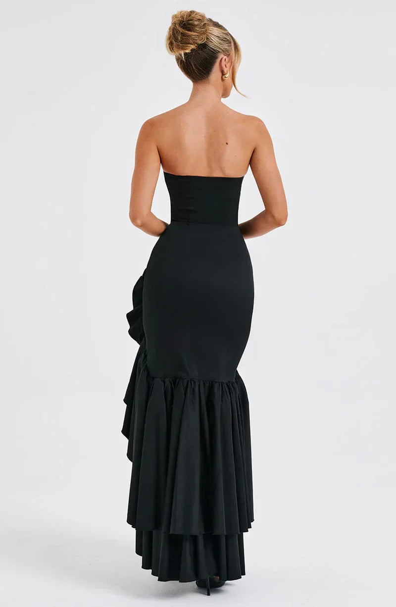 Women's Strapless Mermaid Maxi Dress with Cascading Ruffle Hem