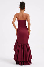 Women's Strapless Mermaid Maxi Dress with Cascading Ruffle Hem