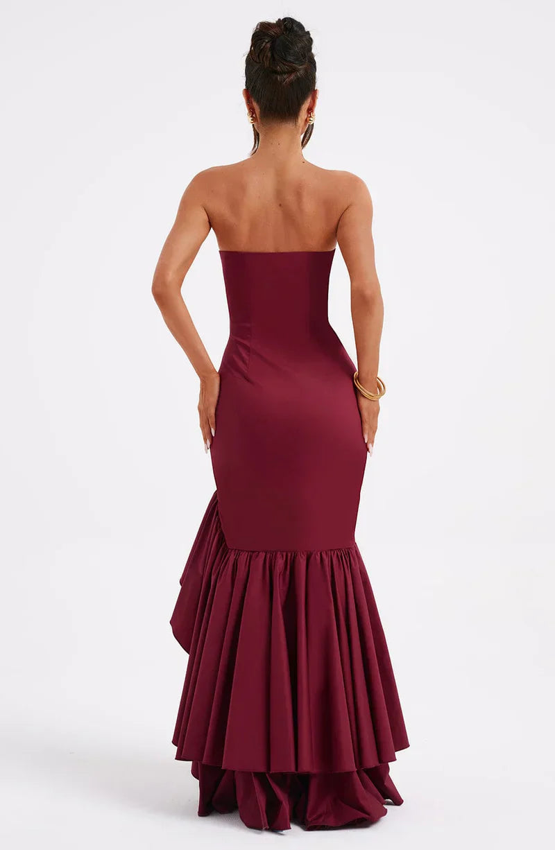 Women's Strapless Mermaid Maxi Dress with Cascading Ruffle Hem