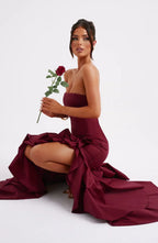 Women's Strapless Mermaid Maxi Dress with Cascading Ruffle Hem