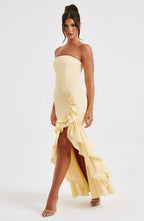 Women's Strapless Mermaid Maxi Dress with Cascading Ruffle Hem