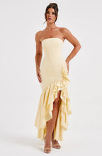 Women's Strapless Mermaid Maxi Dress with Cascading Ruffle Hem