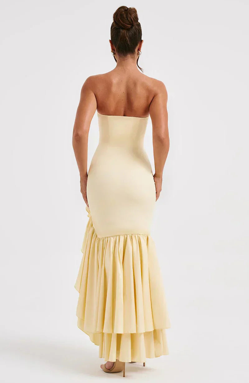 Women's Strapless Mermaid Maxi Dress with Cascading Ruffle Hem
