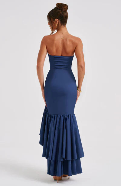 Women's Strapless Mermaid Maxi Dress with Cascading Ruffle Hem