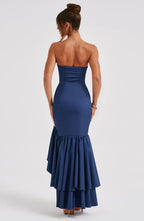 Women's Strapless Mermaid Maxi Dress with Cascading Ruffle Hem