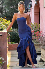 Women's Strapless Mermaid Maxi Dress with Cascading Ruffle Hem