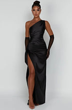 Women's Sleeveless One Shoulder Long Dress with Draped Waist