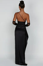 Women's Sleeveless One Shoulder Long Dress with Draped Waist