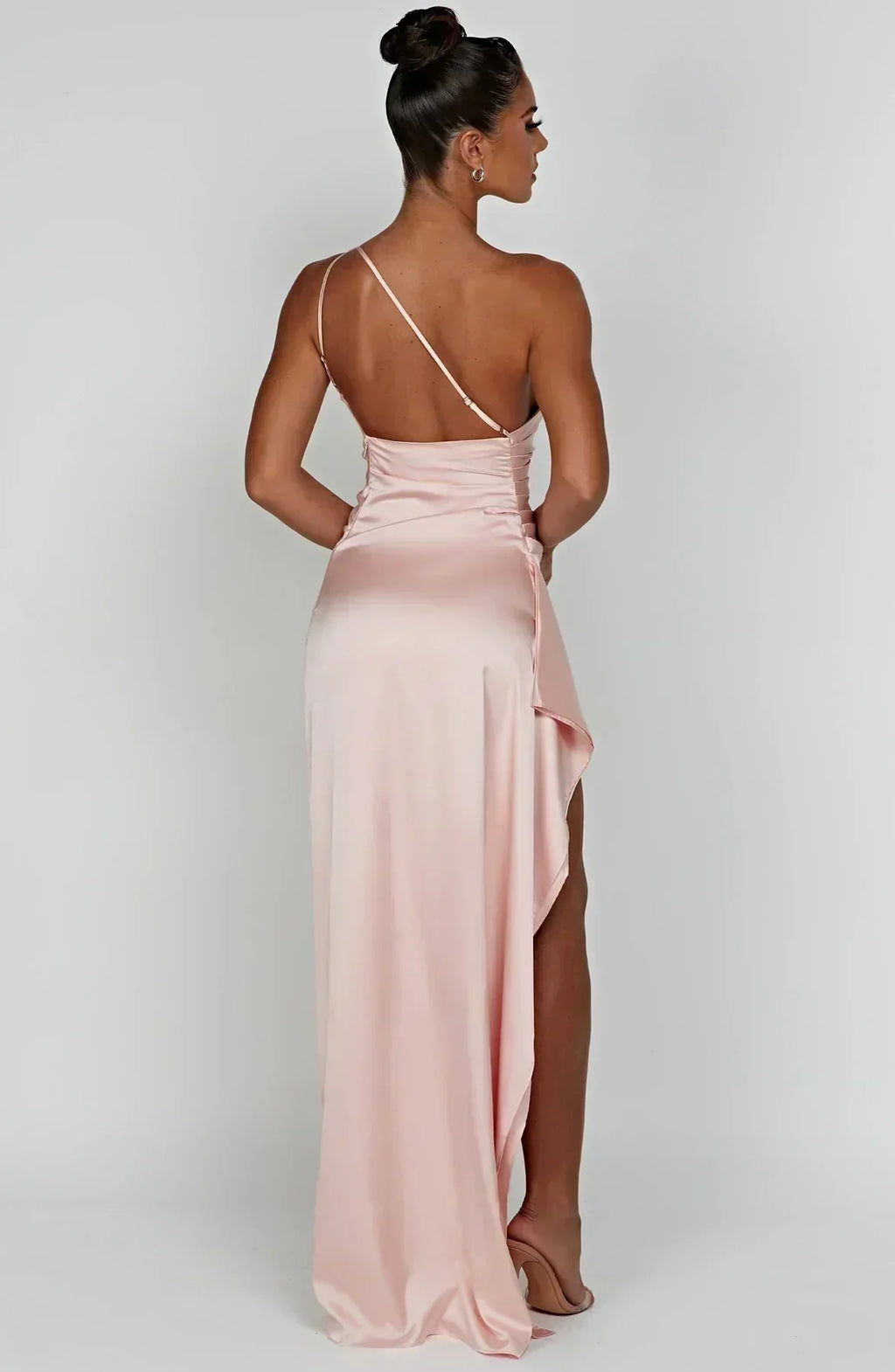 Women's Sleeveless One Shoulder Long Dress with Draped Waist
