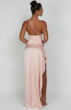 Women's Sleeveless One Shoulder Long Dress with Draped Waist