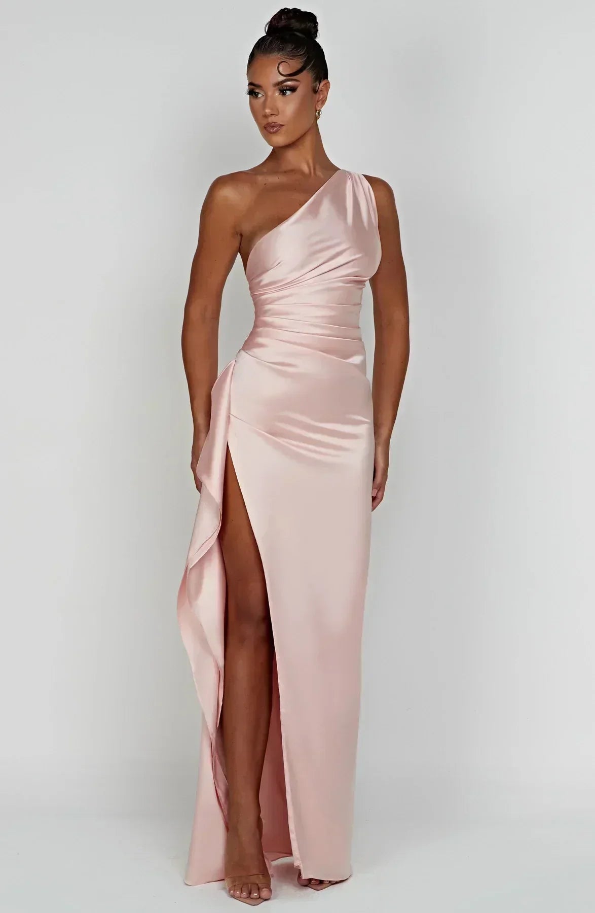 Women's Sleeveless One Shoulder Long Dress with Draped Waist