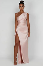 Women's Sleeveless One Shoulder Long Dress with Draped Waist