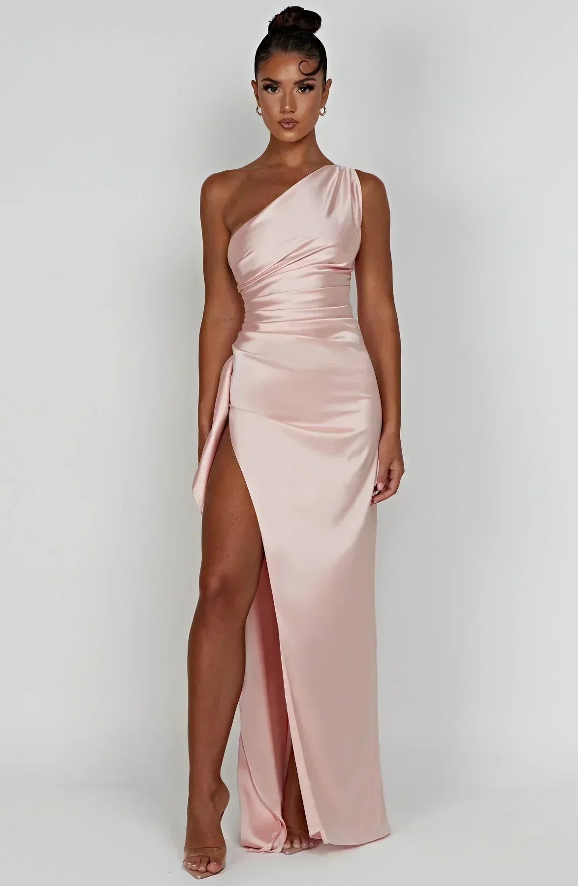Women's Sleeveless One Shoulder Long Dress with Draped Waist