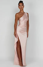 Women's Sleeveless One Shoulder Long Dress with Draped Waist