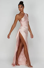 Women's Sleeveless One Shoulder Long Dress with Draped Waist