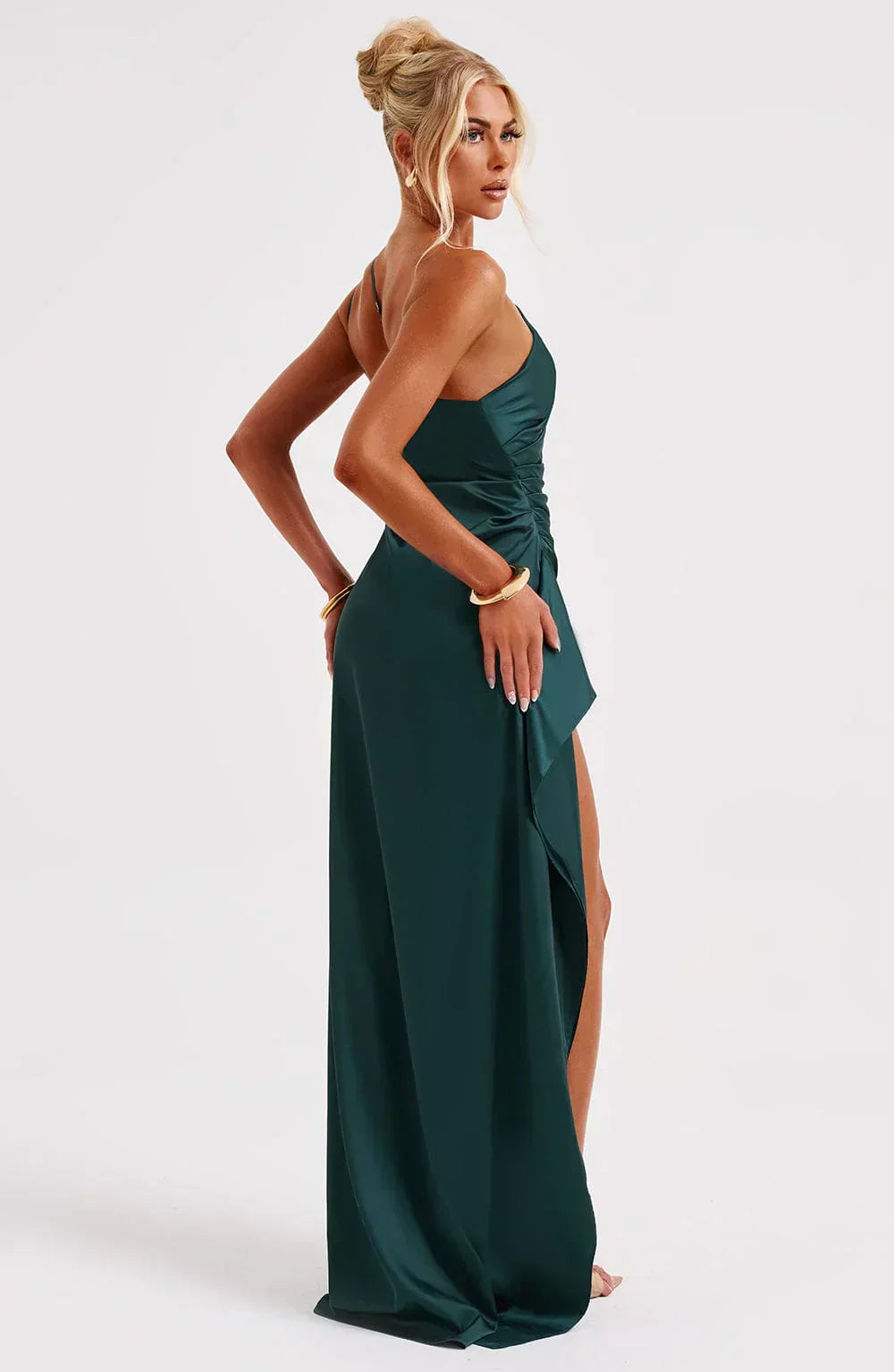 Women's Sleeveless One Shoulder Long Dress with Draped Waist