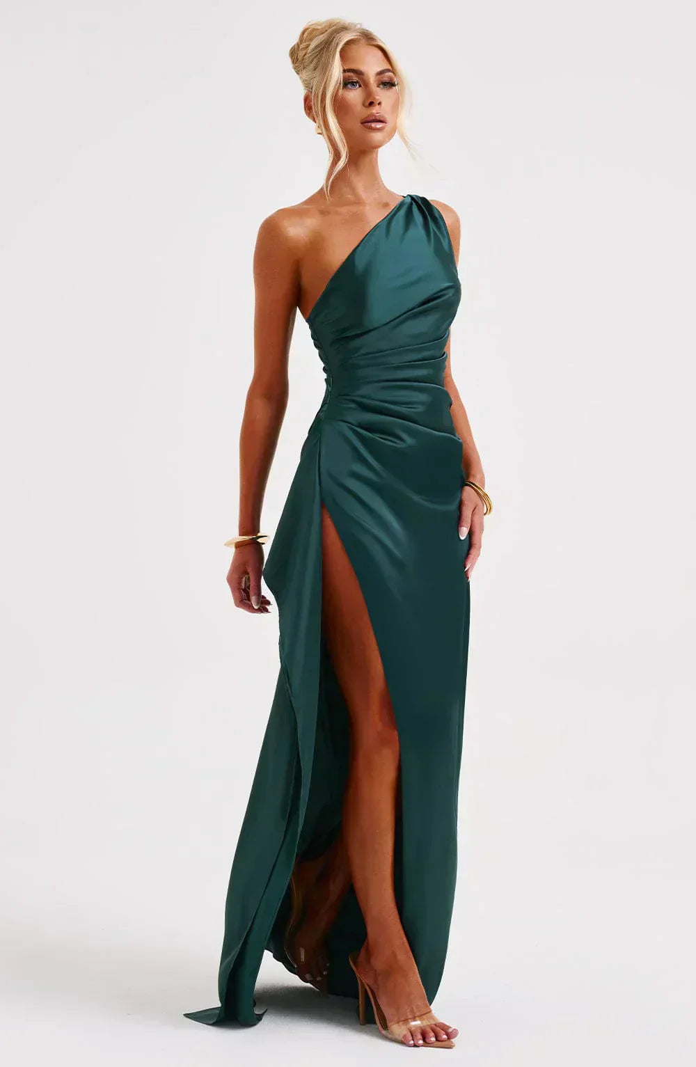 Women's Sleeveless One Shoulder Long Dress with Draped Waist