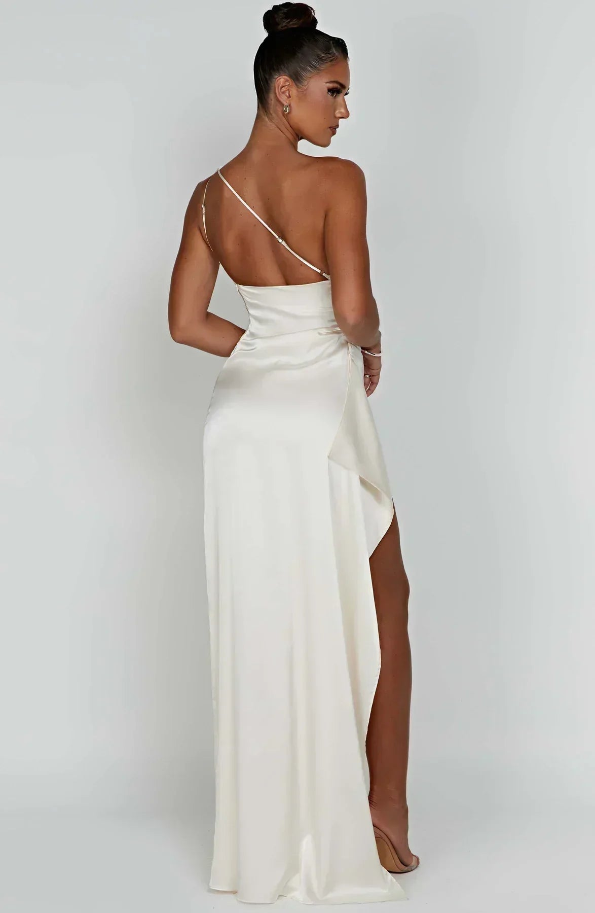 Women's Sleeveless One Shoulder Long Dress with Draped Waist
