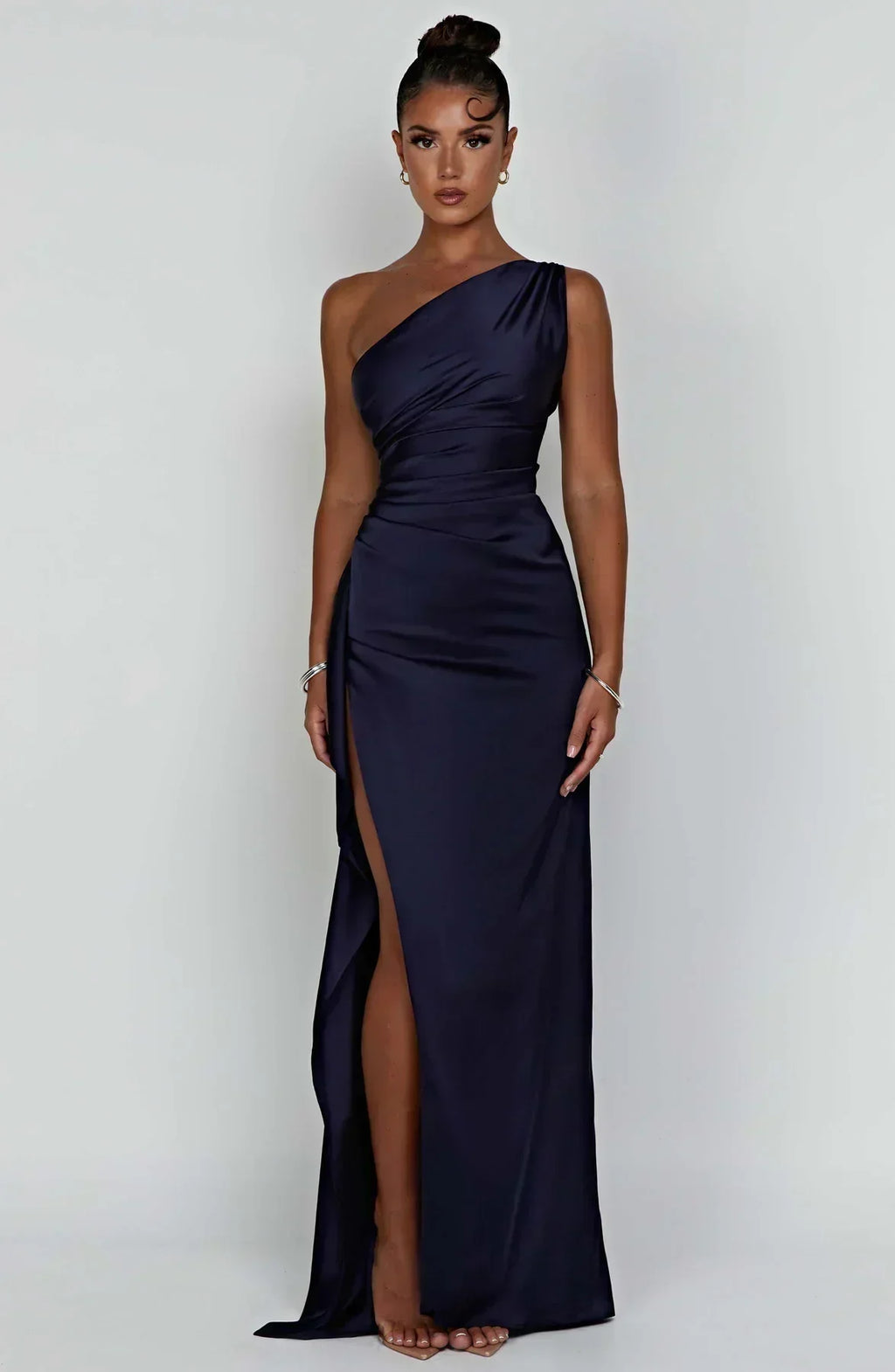 Women's Sleeveless One Shoulder Long Dress with Draped Waist