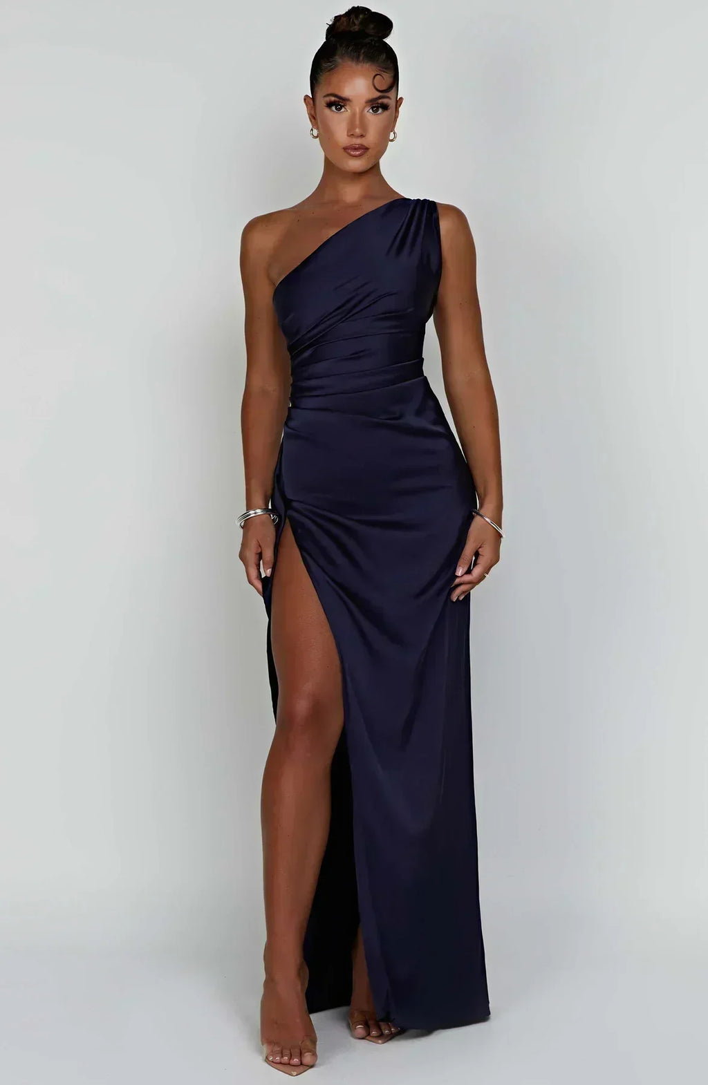 Women's Sleeveless One Shoulder Long Dress with Draped Waist